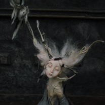 Hamelin (fragment) - 25 cm, mixed technique - art figurine by Radostina Draganova