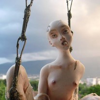 Swing 2 - 23 cm, mixed technique - art figurine by Radostina Draganova