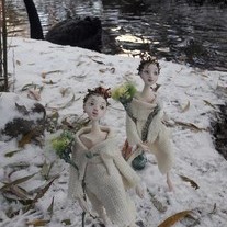 Winter with dandelion (1 and 2) - 20 cm, mixed technique - art figurines by Radostina Draganova